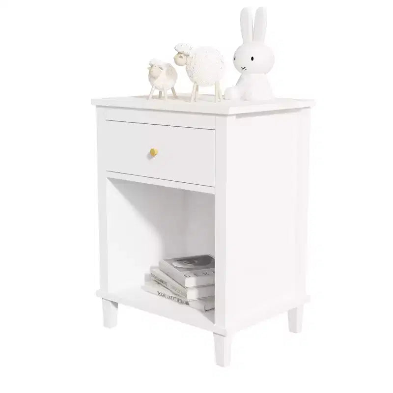 MAYEERTY Wooden Nightstand with One Drawer One Shelf for Bedroom Living Room White