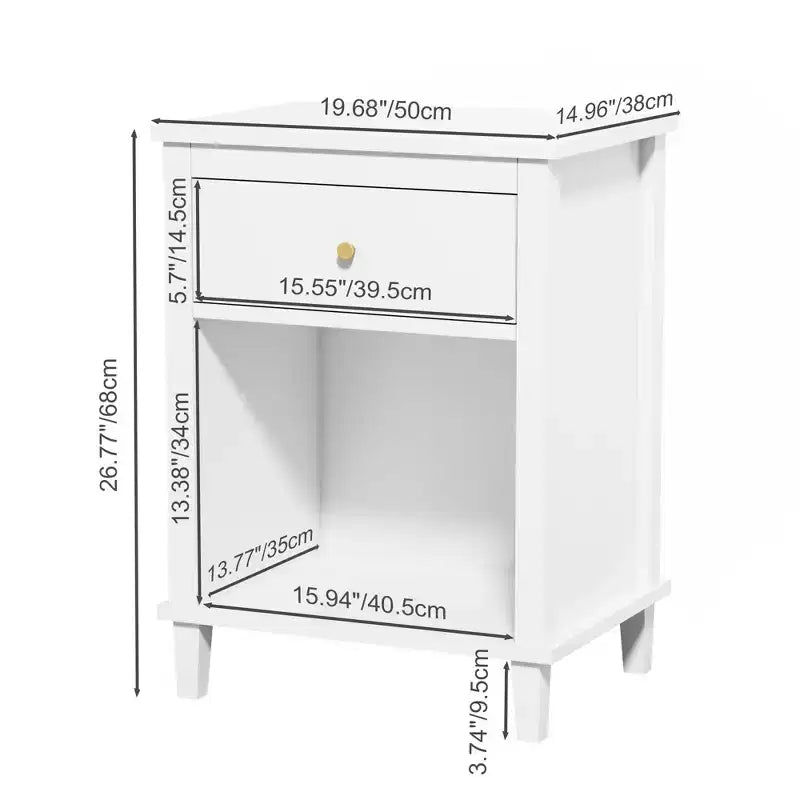 MAYEERTY Wooden Nightstand with One Drawer One Shelf for Bedroom Living Room White