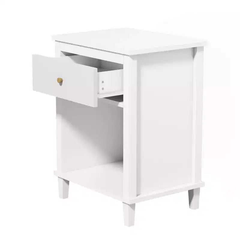 MAYEERTY Wooden Nightstand with One Drawer One Shelf for Bedroom Living Room White