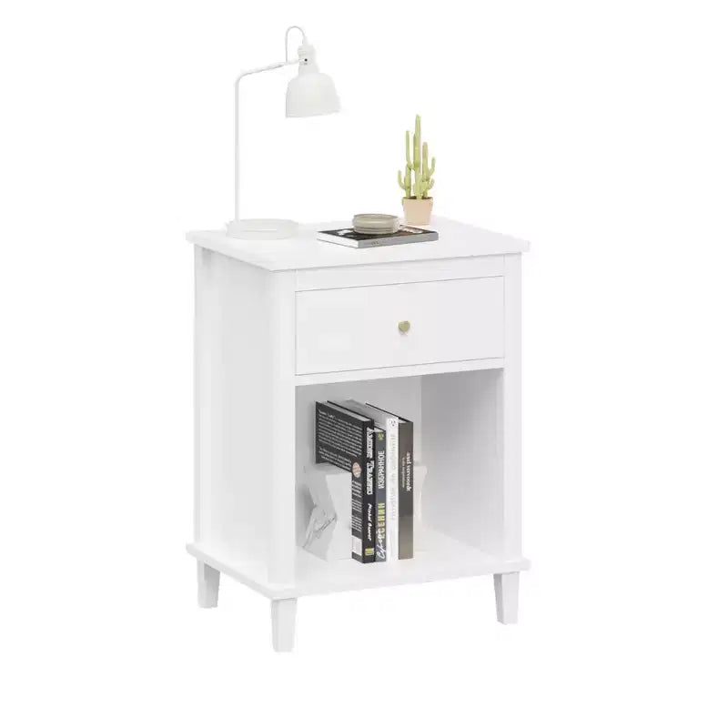 MAYEERTY Wooden Nightstand with One Drawer One Shelf for Bedroom Living Room White