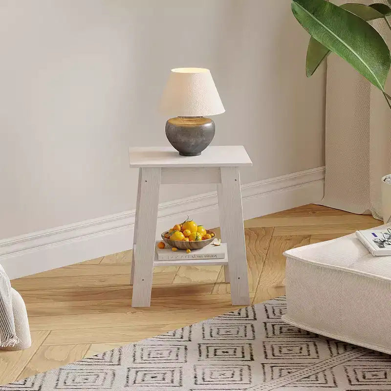 COZONY Farmhouse End Table, 2-Tier Narrow Side Table, Grey Wood Grain, Compact Nightstand for Small Spaces, Living Room, Bedroom, Easy Assembly