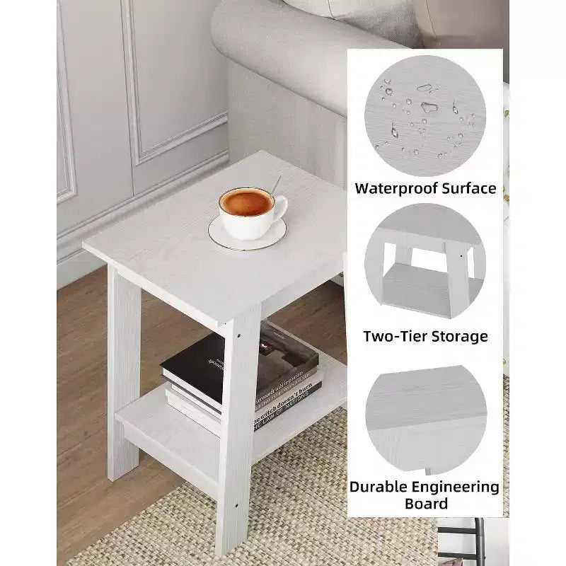 COZONY Farmhouse End Table, 2-Tier Narrow Side Table, Grey Wood Grain, Compact Nightstand for Small Spaces, Living Room, Bedroom, Easy Assembly