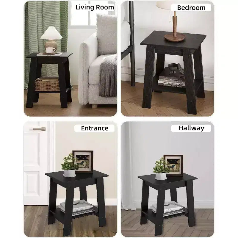 COZONY Farmhouse End Table, 2-Tier Narrow Side Table, Grey Wood Grain, Compact Nightstand for Small Spaces, Living Room, Bedroom, Easy Assembly
