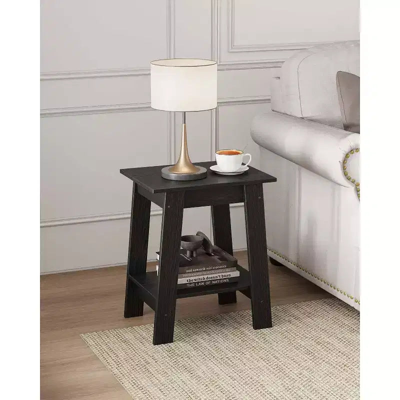 COZONY Farmhouse End Table, 2-Tier Narrow Side Table, Grey Wood Grain, Compact Nightstand for Small Spaces, Living Room, Bedroom, Easy Assembly