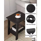 COZONY Farmhouse End Table, 2-Tier Narrow Side Table, Grey Wood Grain, Compact Nightstand for Small Spaces, Living Room, Bedroom, Easy Assembly