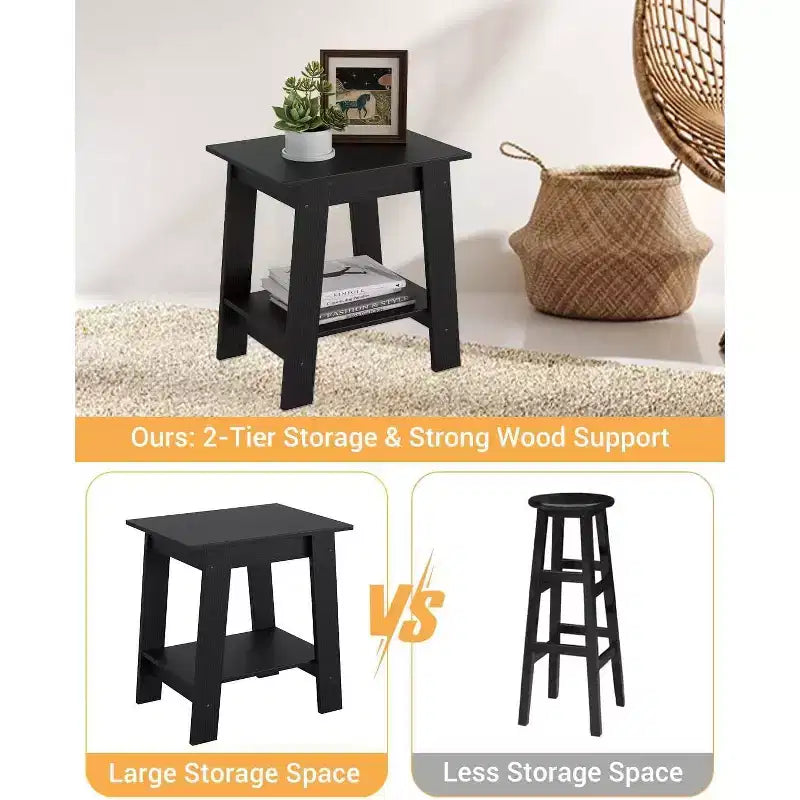 COZONY Farmhouse End Table, 2-Tier Narrow Side Table, Grey Wood Grain, Compact Nightstand for Small Spaces, Living Room, Bedroom, Easy Assembly
