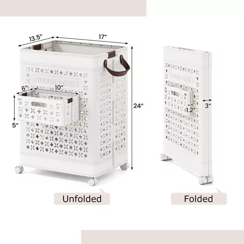 Costway Collapsible Laundry Basket Movable Laundry Cart with Side Basket, Lockable Wheels