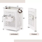 Costway Collapsible Laundry Basket Movable Laundry Cart with Side Basket, Lockable Wheels