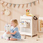Costway Collapsible Laundry Basket Movable Laundry Cart with Side Basket, Lockable Wheels