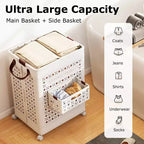Costway Collapsible Laundry Basket Movable Laundry Cart with Side Basket, Lockable Wheels
