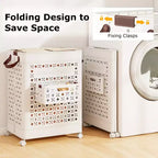 Costway Collapsible Laundry Basket Movable Laundry Cart with Side Basket, Lockable Wheels