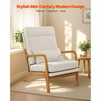 VEVOR Accent Chair, High Back Mid Century Modern Armchair with Solid Wood Frame and Non-Slip Legs, Upholstered Leisure Chair, Beige