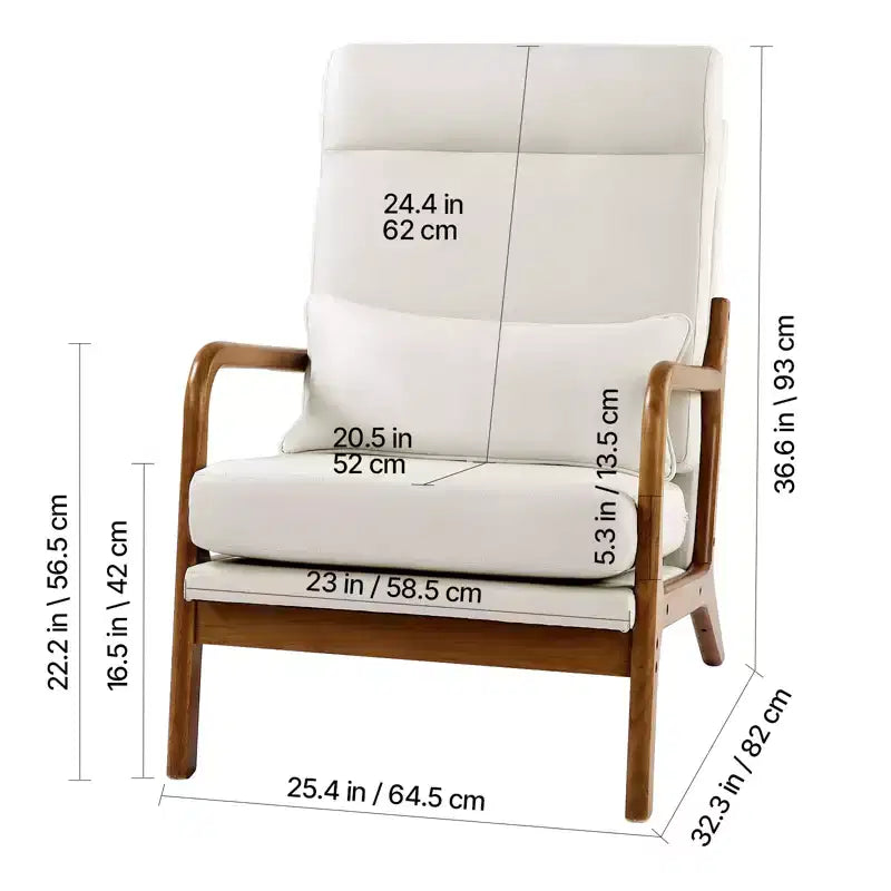 VEVOR Accent Chair, High Back Mid Century Modern Armchair with Solid Wood Frame and Non-Slip Legs, Upholstered Leisure Chair, Beige