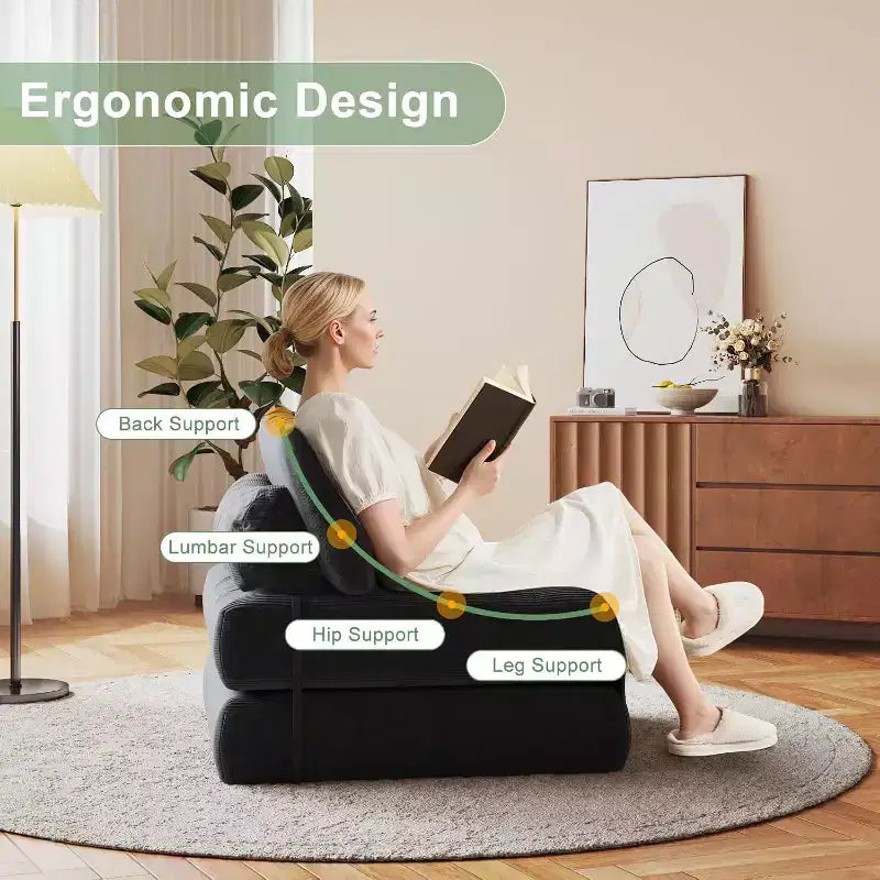 Canapé convertible pliant, canapé pliant au sol avec oreiller, canapé-lit futon convertible, chaise de couchage, matelas pliable avec support dorsal, canapé dépliant portable