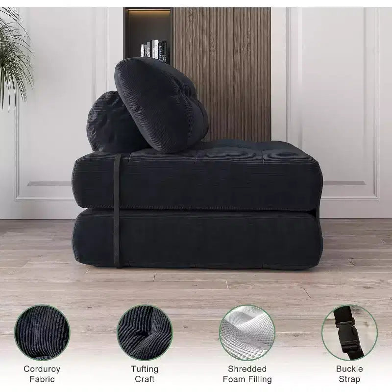 Canapé convertible pliant, canapé pliant au sol avec oreiller, canapé-lit futon convertible, chaise de couchage, matelas pliable avec support dorsal, canapé dépliant portable