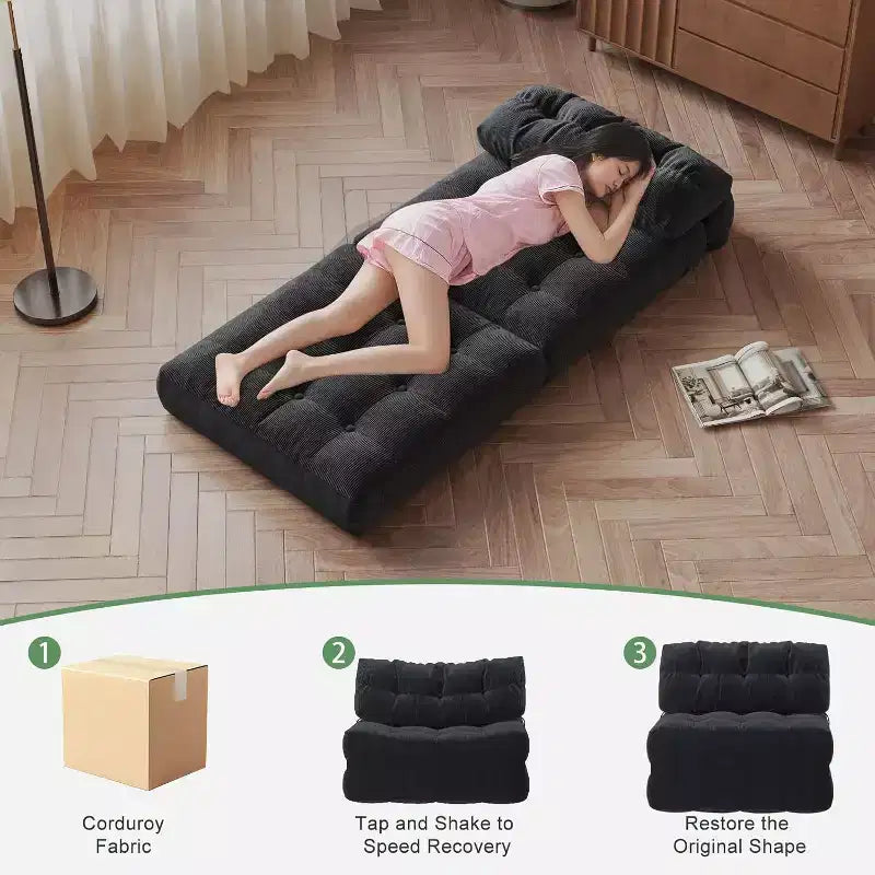 Canapé convertible pliant, canapé pliant au sol avec oreiller, canapé-lit futon convertible, chaise de couchage, matelas pliable avec support dorsal, canapé dépliant portable