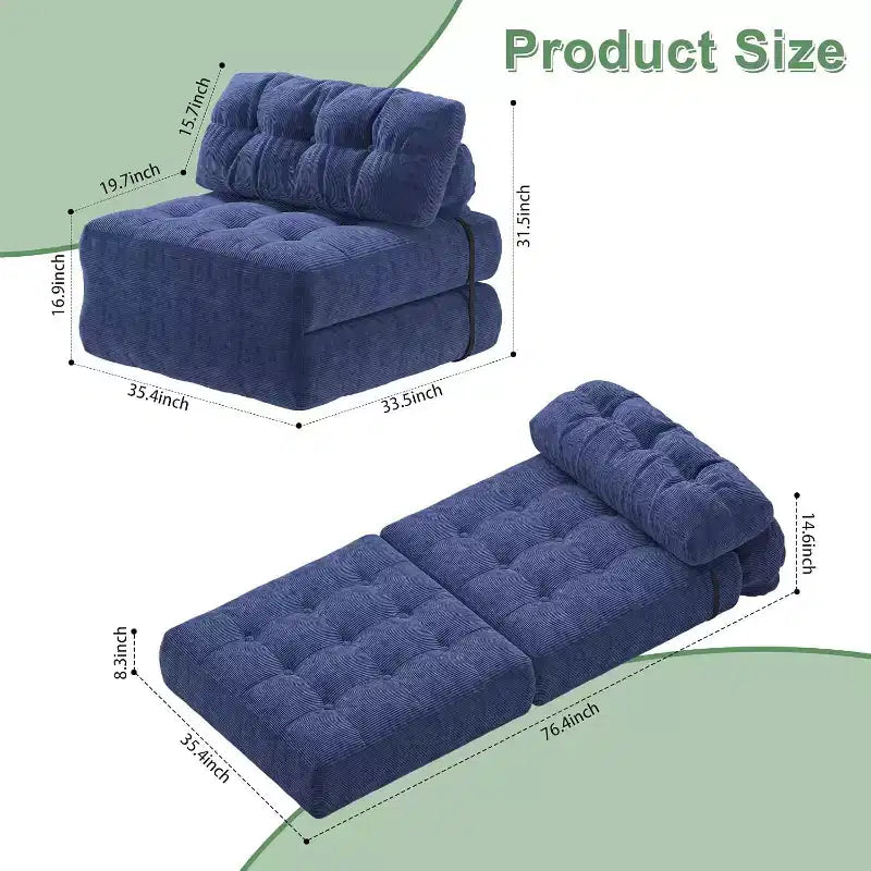 Canapé convertible pliant, canapé pliant au sol avec oreiller, canapé-lit futon convertible, chaise de couchage, matelas pliable avec support dorsal, canapé dépliant portable