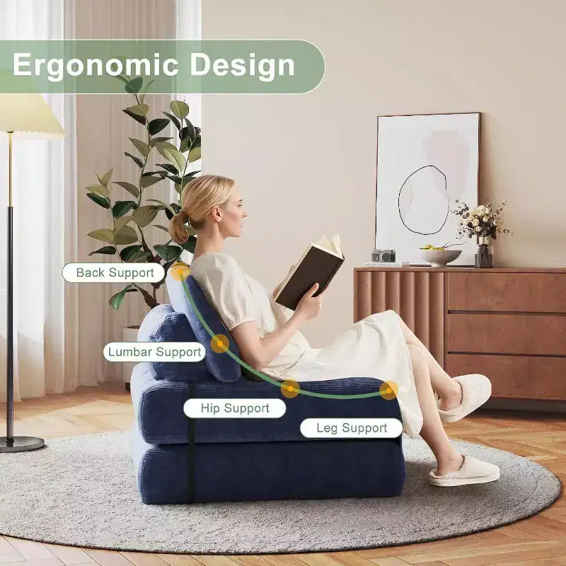 Canapé convertible pliant, canapé pliant au sol avec oreiller, canapé-lit futon convertible, chaise de couchage, matelas pliable avec support dorsal, canapé dépliant portable