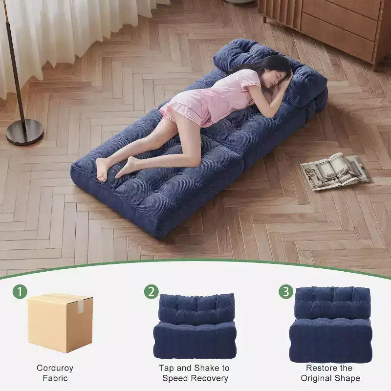 Canapé convertible pliant, canapé pliant au sol avec oreiller, canapé-lit futon convertible, chaise de couchage, matelas pliable avec support dorsal, canapé dépliant portable