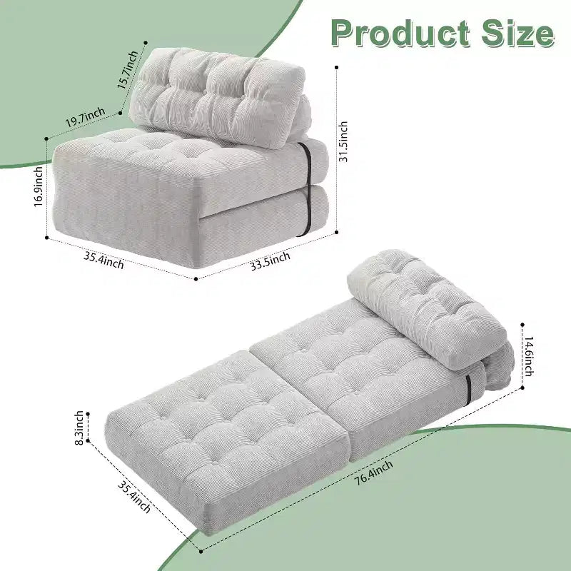 Canapé convertible pliant, canapé pliant au sol avec oreiller, canapé-lit futon convertible, chaise de couchage, matelas pliable avec support dorsal, canapé dépliant portable