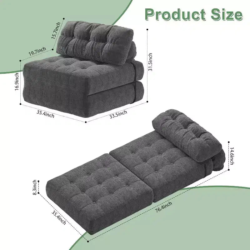 Canapé convertible pliant, canapé pliant au sol avec oreiller, canapé-lit futon convertible, chaise de couchage, matelas pliable avec support dorsal, canapé dépliant portable