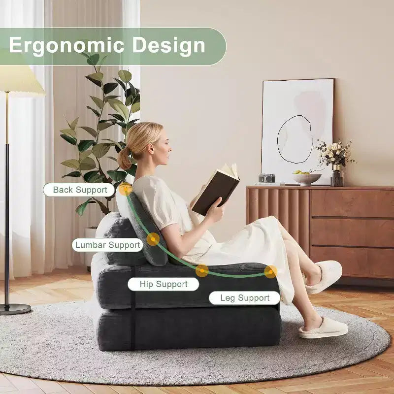 Canapé convertible pliant, canapé pliant au sol avec oreiller, canapé-lit futon convertible, chaise de couchage, matelas pliable avec support dorsal, canapé dépliant portable