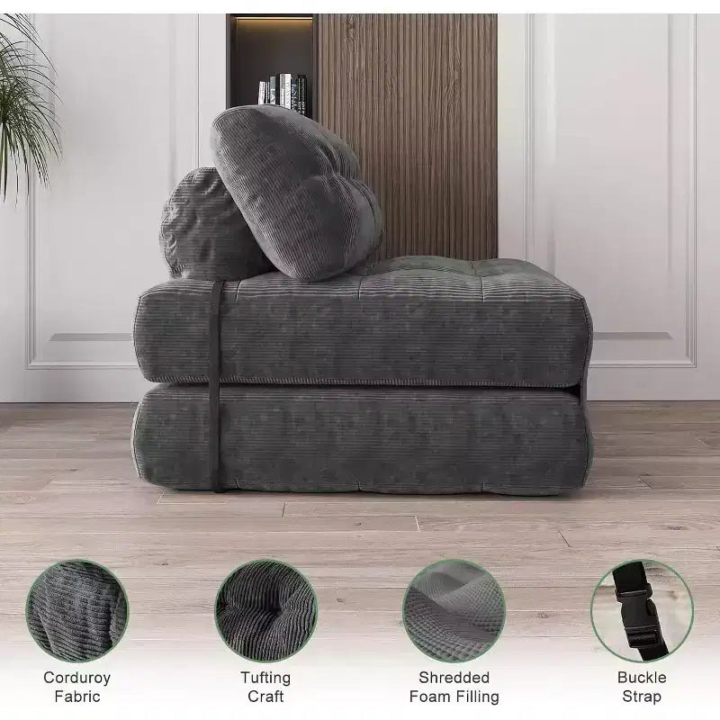 Canapé convertible pliant, canapé pliant au sol avec oreiller, canapé-lit futon convertible, chaise de couchage, matelas pliable avec support dorsal, canapé dépliant portable
