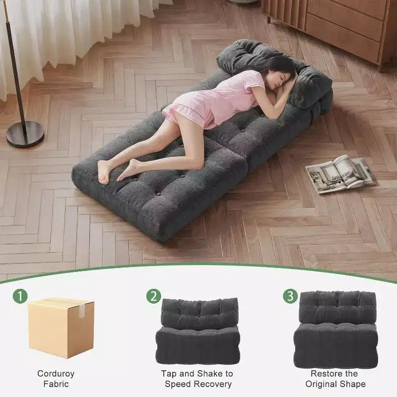 Canapé convertible pliant, canapé pliant au sol avec oreiller, canapé-lit futon convertible, chaise de couchage, matelas pliable avec support dorsal, canapé dépliant portable
