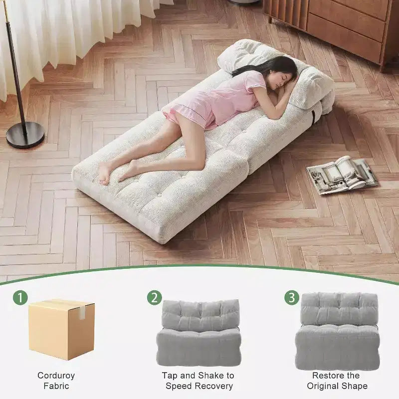 Canapé convertible pliant, canapé pliant au sol avec oreiller, canapé-lit futon convertible, chaise de couchage, matelas pliable avec support dorsal, canapé dépliant portable