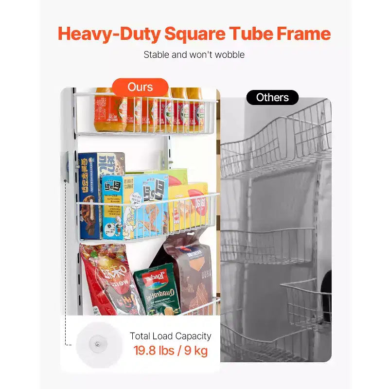 VEVOR Over the Door Pantry Organizer, 6-Tier Pantry Organization and Storage, Heavy-Duty Steel Hanging Spice Rack, White