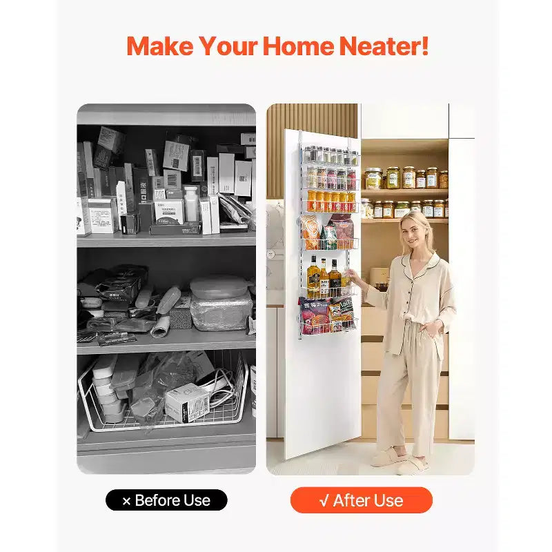 VEVOR Over the Door Pantry Organizer, 6-Tier Pantry Organization and Storage, Heavy-Duty Steel Hanging Spice Rack, White