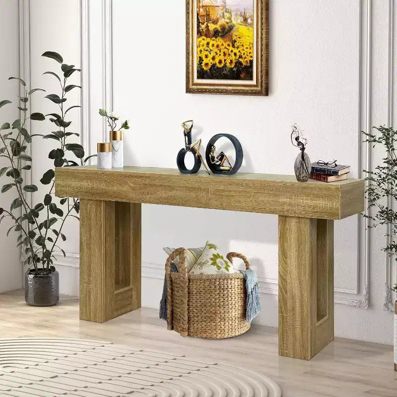 63 Wood Console Table for Entryway, Rectangular Sofa Table Behind The Couch, Modern Farmhouse Console Tables for Entrance, Hallway, Living Room
