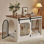 Dog Crate Furniture - Wooden Kennel with 3 Doors & Bed Mat, Multi-Functional Side Table