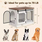 Dog Crate Furniture - Wooden Kennel with 3 Doors & Bed Mat, Multi-Functional Side Table