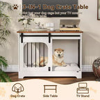 Dog Crate Furniture - Wooden Kennel with 3 Doors & Bed Mat, Multi-Functional Side Table