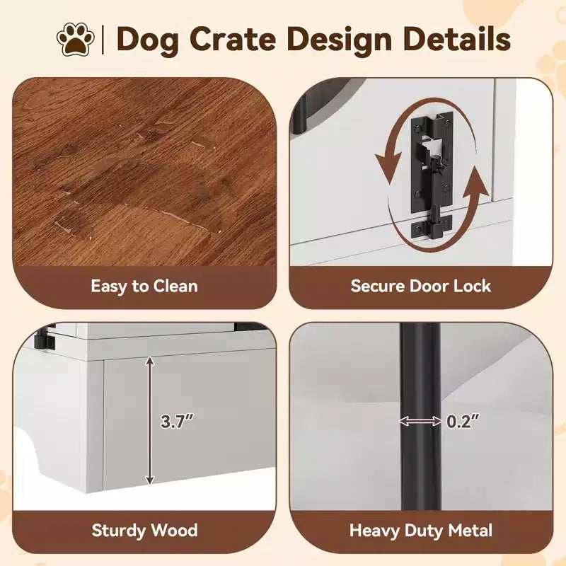 Dog Crate Furniture - Wooden Kennel with 3 Doors & Bed Mat, Multi-Functional Side Table