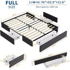 Bed Frame with 3 Storage Drawers, Fabric Upholstered Platform Bed, Wooden Slats Support, No Box Spring Needed, Noise Free, Easy Assembly, Grey