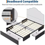 Bed Frame with 3 Storage Drawers, Fabric Upholstered Platform Bed, Wooden Slats Support, No Box Spring Needed, Noise Free, Easy Assembly, Grey