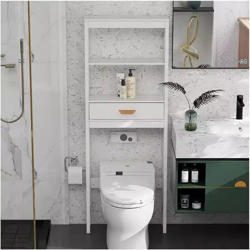 Acekool Bathroom Over Toilet Storage Cabinet with 1 Drawer and 2 Open Shelves, Freestanding Wooden Storage Shelf for Bathroom White