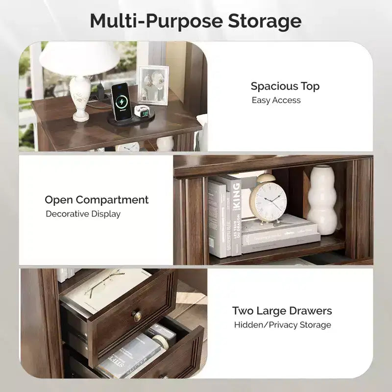 Karl Home 2-Drawer Brown MDF (Medium-Density Fiberboard) 19.69in. W Nightstands
