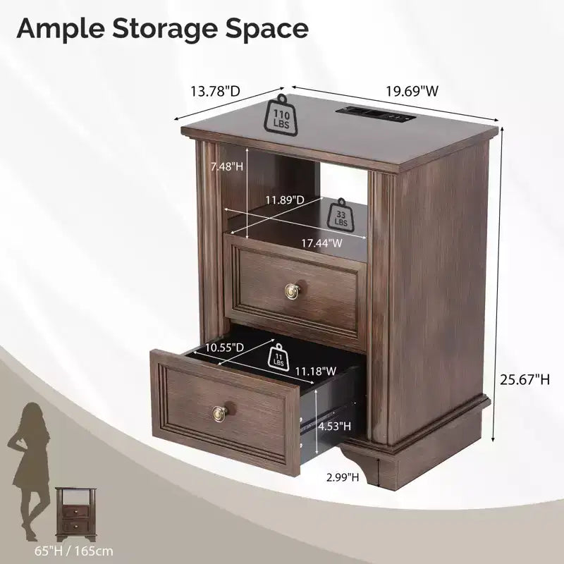 Karl Home 2-Drawer Brown MDF (Medium-Density Fiberboard) 19.69in. W Nightstands