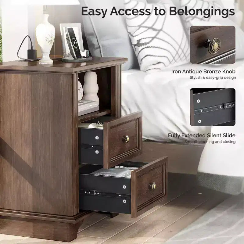 Karl Home 2-Drawer Brown MDF (Medium-Density Fiberboard) 19.69in. W Nightstands