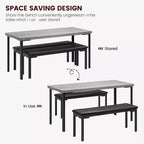 43.3 Dining Table Set for 4 with 2 Upholstered Soft Benches Metal Frame 3 Piece Rectangle Kitchen Table Set Space-Saving for Home