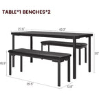43.3 Dining Table Set for 4 with 2 Upholstered Soft Benches Metal Frame 3 Piece Rectangle Kitchen Table Set Space-Saving for Home