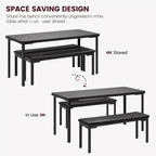 43.3 Dining Table Set for 4 with 2 Upholstered Soft Benches Metal Frame 3 Piece Rectangle Kitchen Table Set Space-Saving for Home