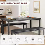 43.3 Dining Table Set for 4 with 2 Upholstered Soft Benches Metal Frame 3 Piece Rectangle Kitchen Table Set Space-Saving for Home