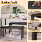 43.3 Dining Table Set for 4 with 2 Upholstered Soft Benches Metal Frame 3 Piece Rectangle Kitchen Table Set Space-Saving for Home