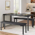 43.3 Dining Table Set for 4 with 2 Upholstered Soft Benches Metal Frame 3 Piece Rectangle Kitchen Table Set Space-Saving for Home
