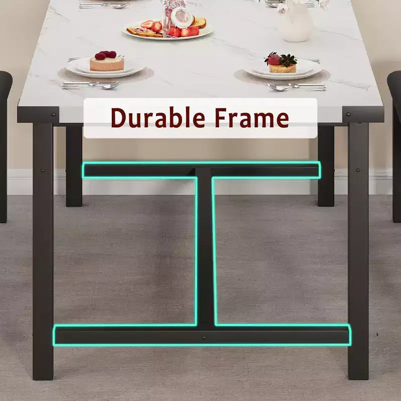 Farmhouse Extendable Dining Table Set for 4/ 6, Large Dining Table Set with Two Upholstered Benches, for Home, Dining room White Marble