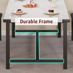 Farmhouse Extendable Dining Table Set for 4/ 6, Large Dining Table Set with Two Upholstered Benches, for Home, Dining room White Marble